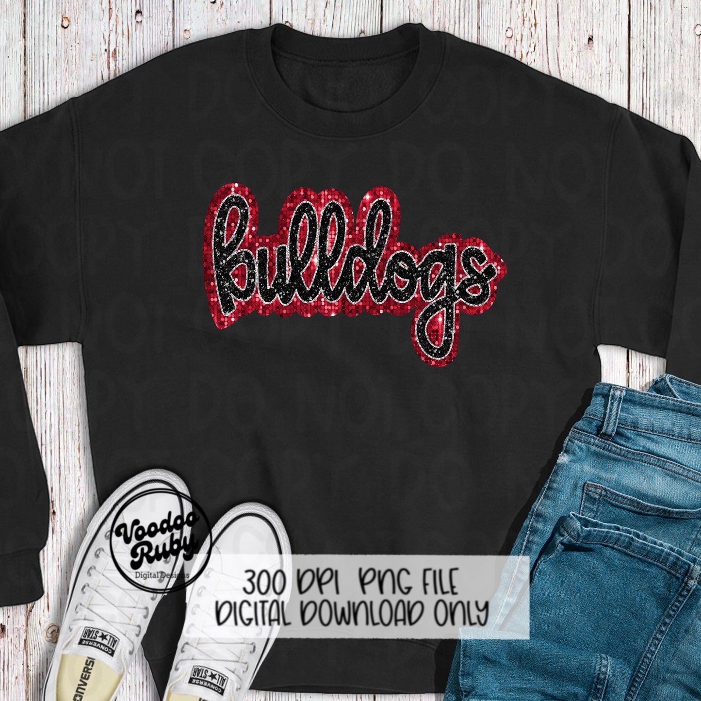 Bulldogs PNG Design Sequin Mascot Faux Appliqué Hand Drawn Digital Download Sublimation Football Sequins Black Red Bulldogs DTF Printable