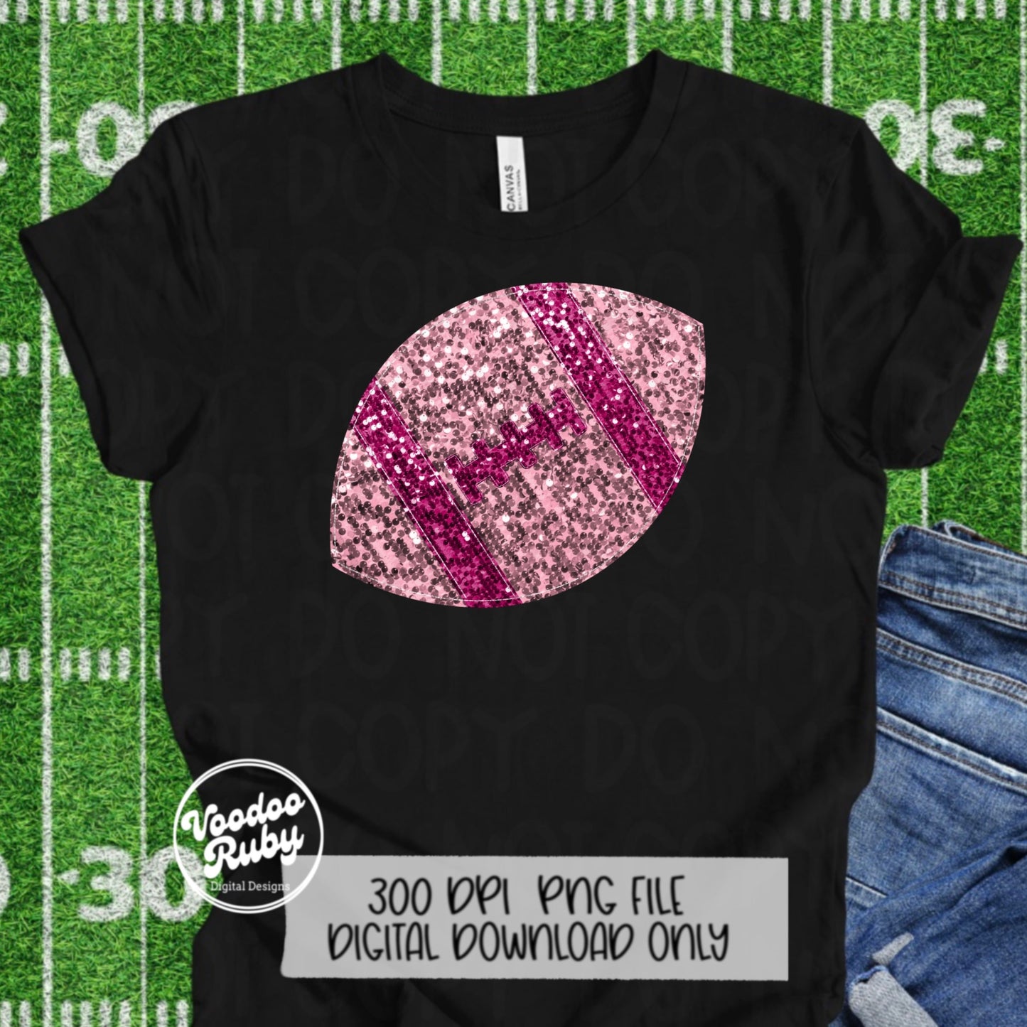 Sequin Pink Football PNG: Glitter Sublimation Design (Digital Download