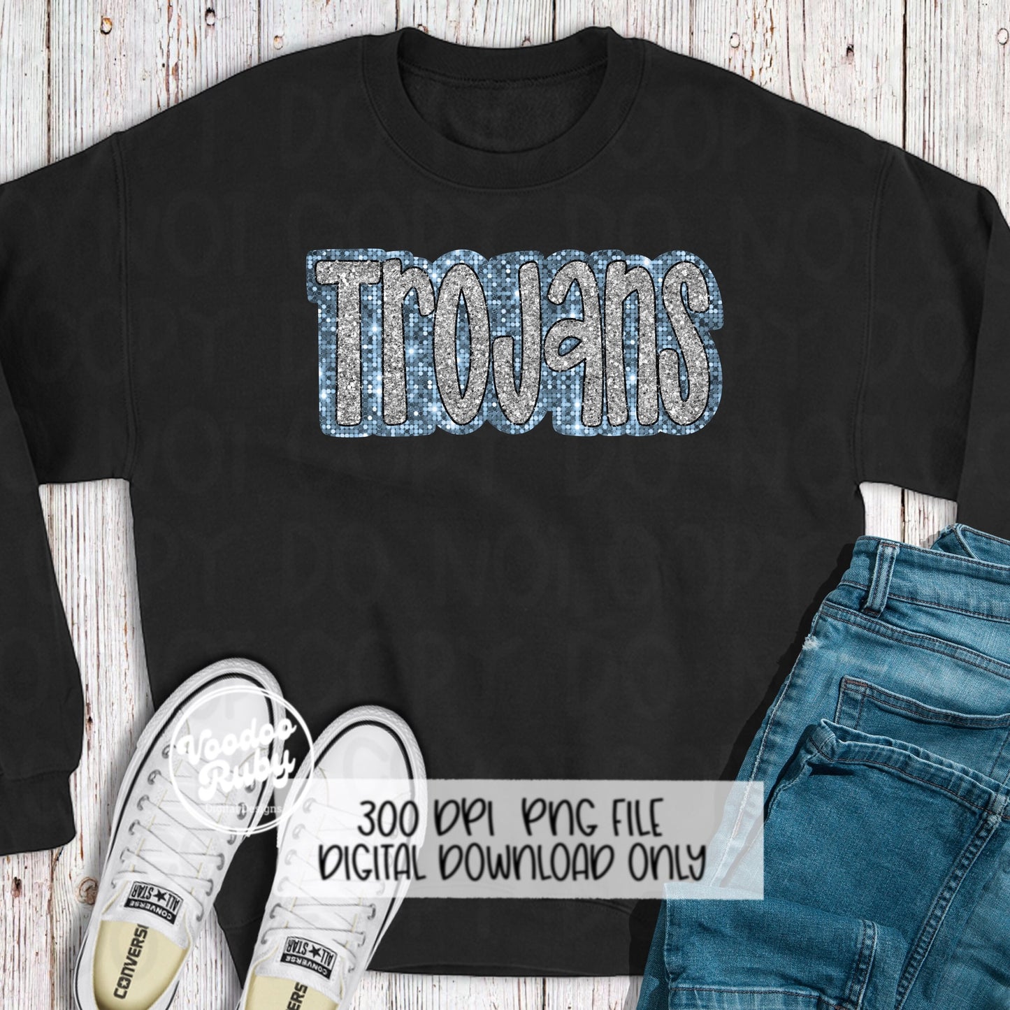 Trojans PNG Design Sequins Glitter Hand Drawn Digital Download Faux Sequins Patch PNG Printable Faux Appliqué Trojans Football DTF
