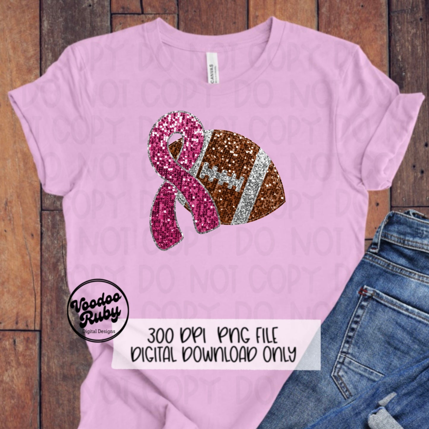 Pink Sequin Football PNG: Glitter Ribbon Design (Digital Download
