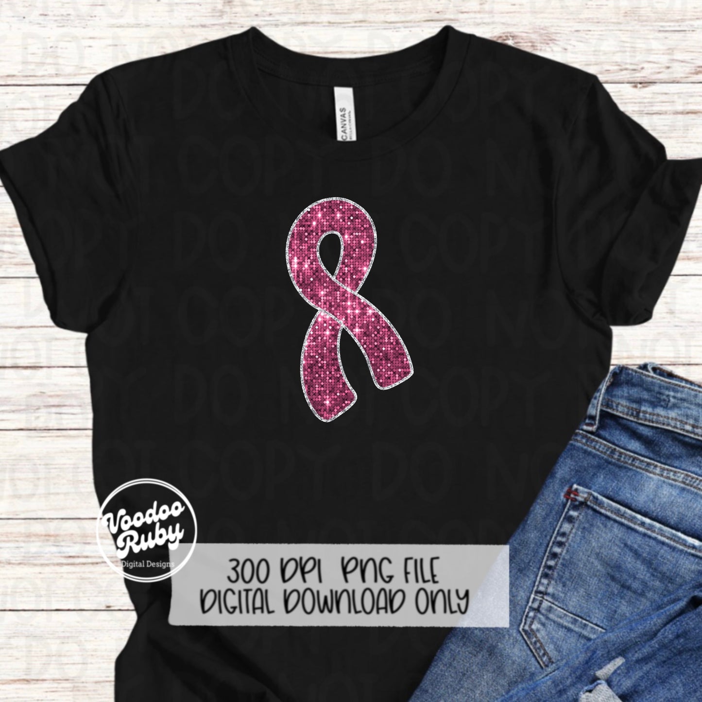 Sequin Pink Ribbon PNG Design Hand Drawn Digital Download Faux Sequins Sublimation Pink October DTF Printable Pink Awareness png Clip Art