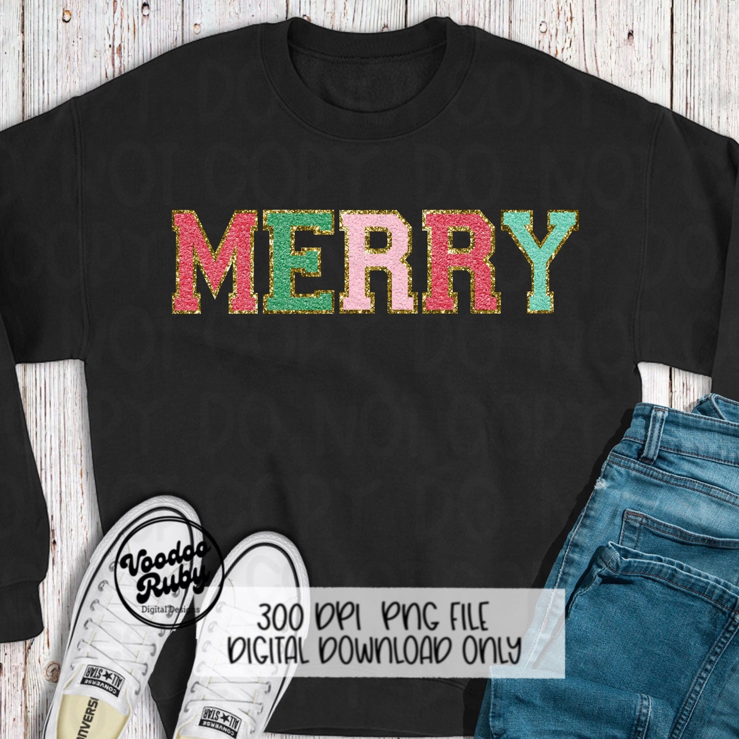 Merry PNG Design Faux Chenille Letter Patches Digital Download Christmas DTF Printable Clip Art Merry Sublimation Merry Christmas dtf