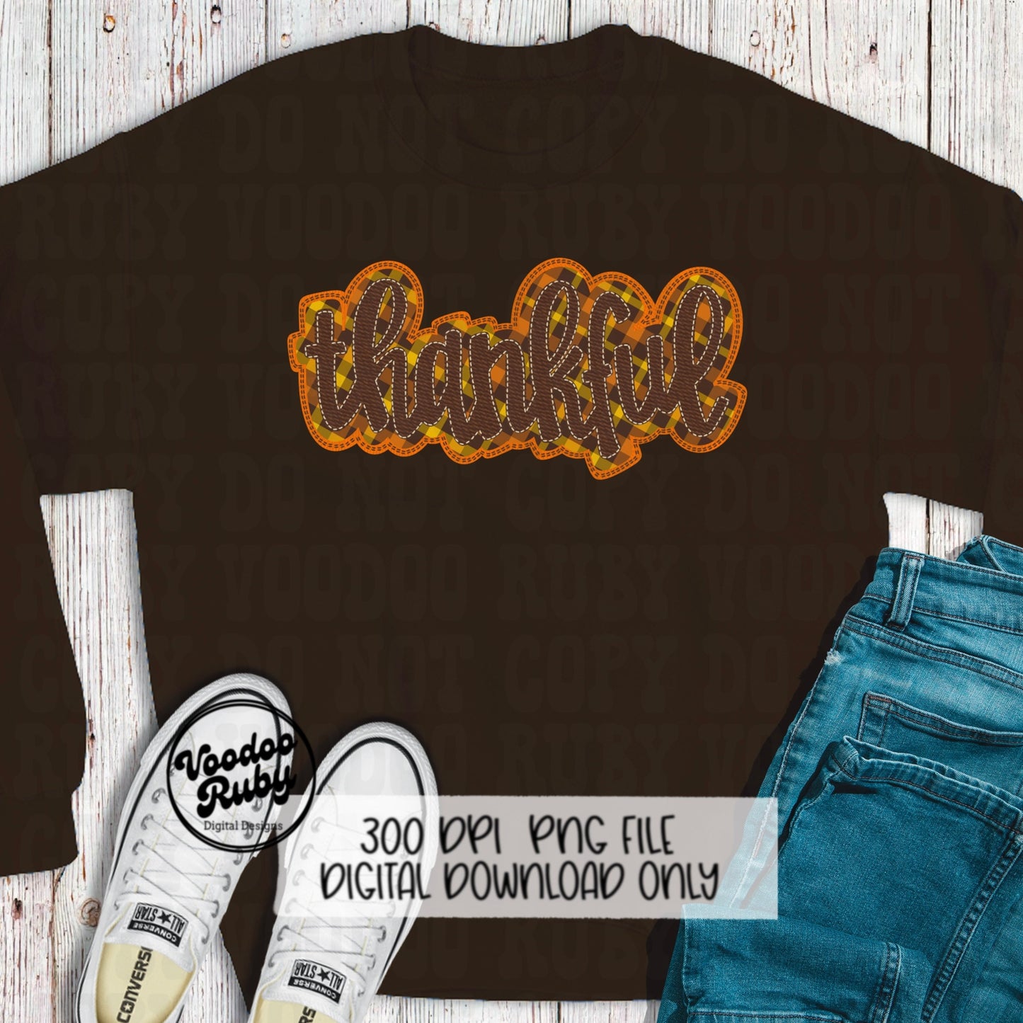 Thankful PNG Design Faux Applique Thanksgiving PNG Hand Drawn Digital Download Sublimation PNG Thanksgiving dtf printable Faux Embroidery