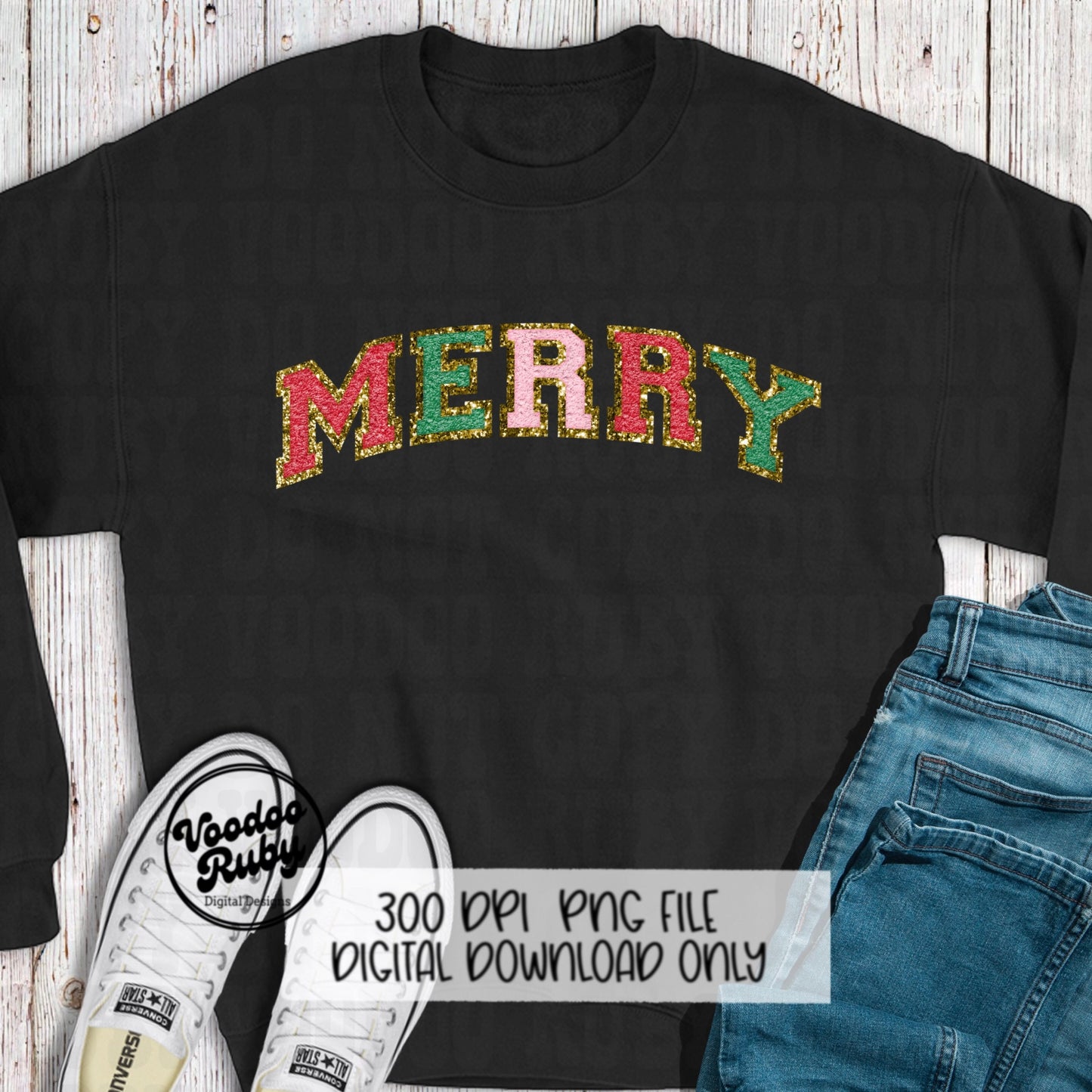 Merry PNG Design Patch Merry Christmas PNG Digital Download Faux Chenille Patch Faux Embroidery PNG Merry Christmas dtf Printable