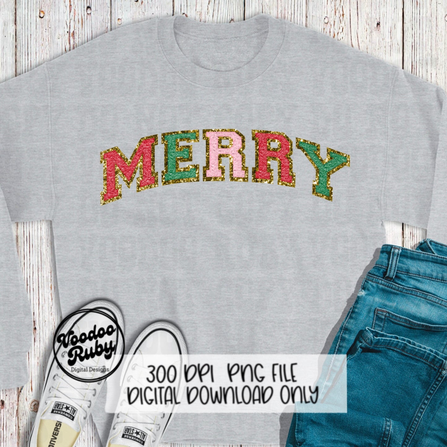 Merry PNG Design Patch Merry Christmas PNG Digital Download Faux Chenille Patch Faux Embroidery PNG Merry Christmas dtf Printable