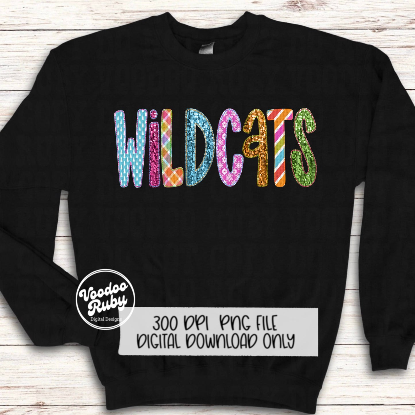 Christmas Wildcats PNG Design Sublimation Faux Embroidery PNG Faux Sequins Christmas Mascot Sublimation Pink Wildcats DTF Printable