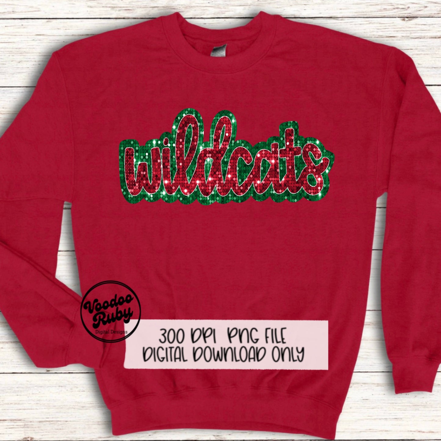 Christmas Wildcats PNG Design Sequin Sublimation Faux Embroidery PNG Faux Sequins Christmas Mascot Sublimation Wildcats DTF Printable