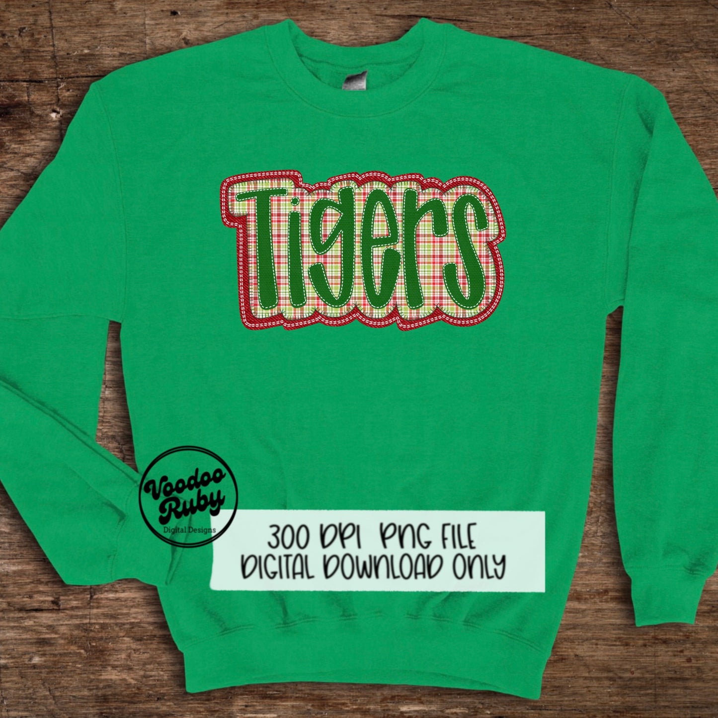 Christmas Tigers PNG Design Sublimation Hand Drawn Digital Download Faux Embroidery PNG Christmas Mascot Red Green Tigers DTF Printable