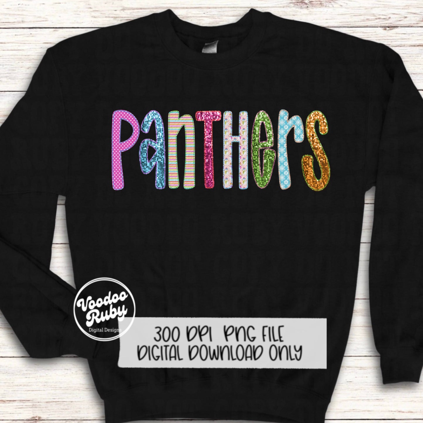 Panthers PNG Design Faux Embroidery PNG Christmas Mascot Sublimation Panthers DTF Printable