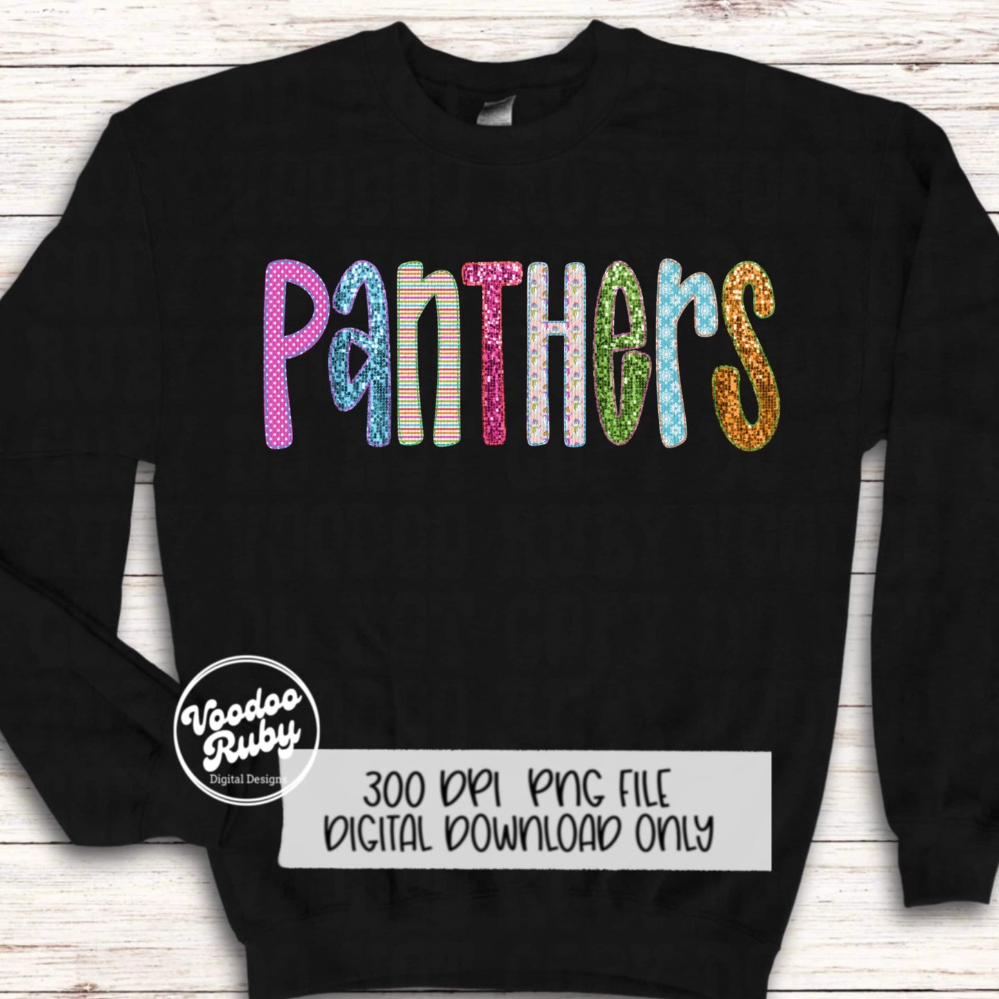 Christmas Panthers PNG Design Faux Embroidery PNG Sublimation Hand Drawn Digital Download Christmas Mascot Panthers Football DTF Printable