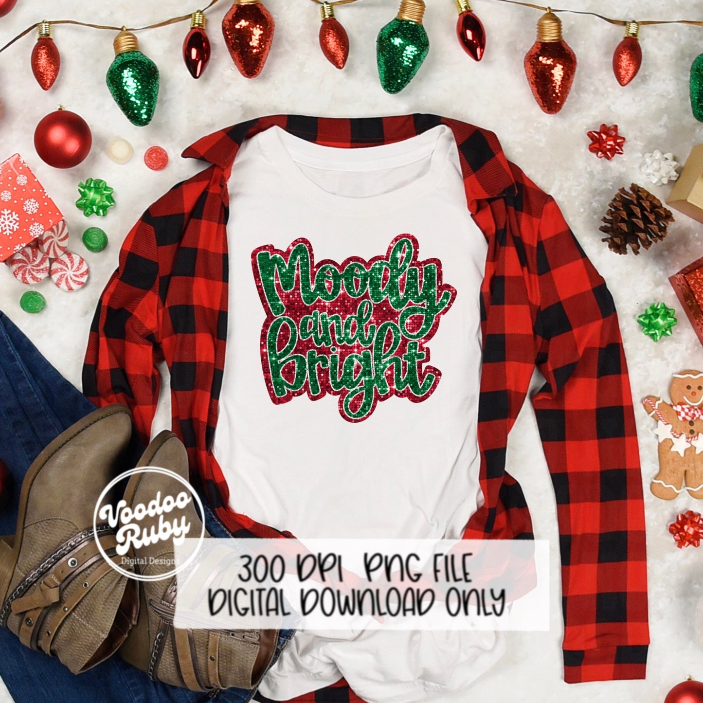 Sequin Red Christmas PNG Design Moody and Bright Sublimation Digital Download Faux Sequins Merry Christmas DTF Printable Funny Christmas png