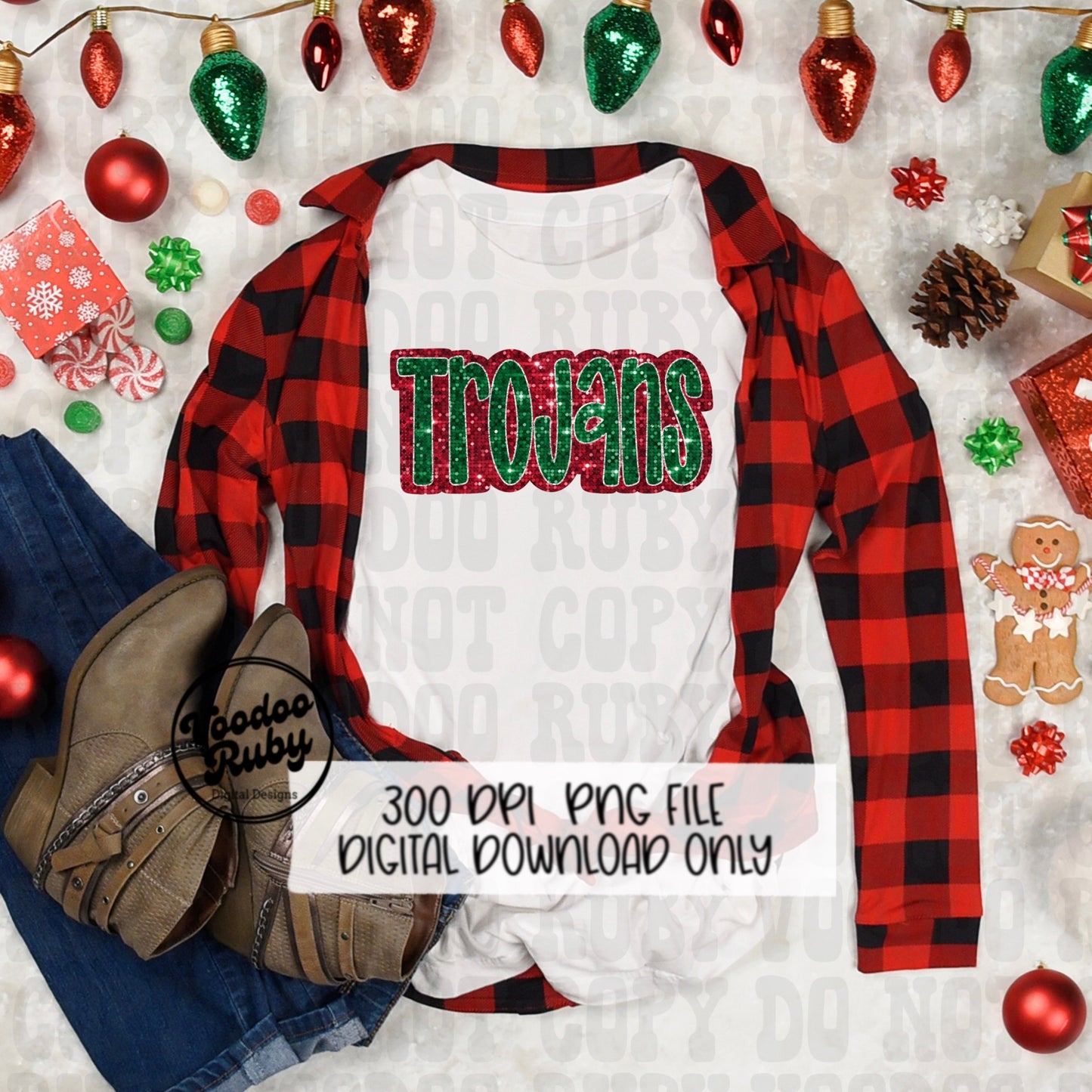 Christmas Trojans PNG Design Sublimation Sequin Hand Drawn Digital Download Glitter PNG Christmas Trojans Mascot DTF Printable