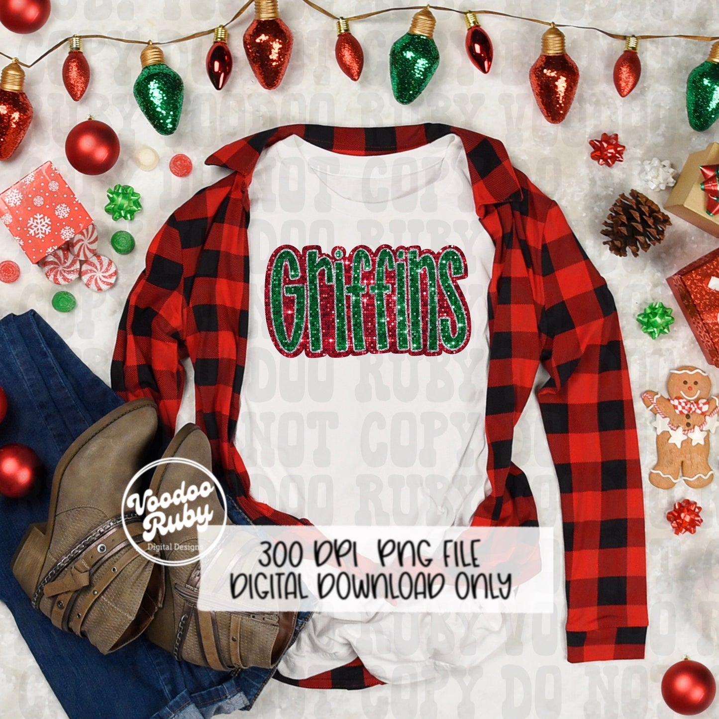 Christmas Griffins PNG Design Sublimation Sequin Hand Drawn Digital Download Glitter PNG Christmas Griffins Mascot DTF Printable