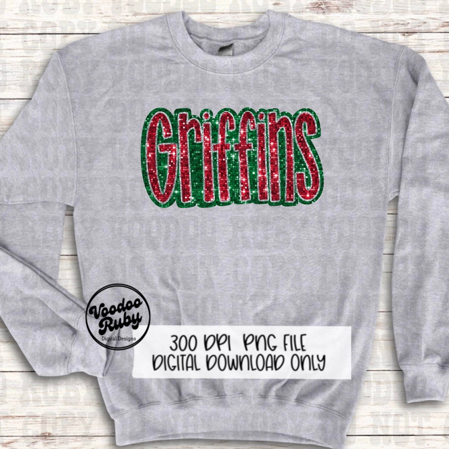 Christmas Griffins PNG Design Sublimation Sequin Hand Drawn Digital Download Glitter PNG Christmas Griffins Mascot DTF Printable