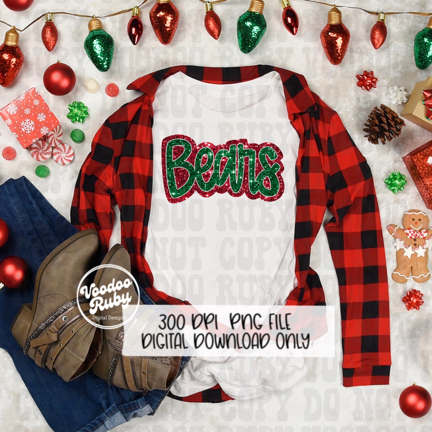 Christmas Bears PNG Design Sublimation Sequins Hand Drawn Digital Download Glitter PNG Christmas Bears Mascot DTF Printable