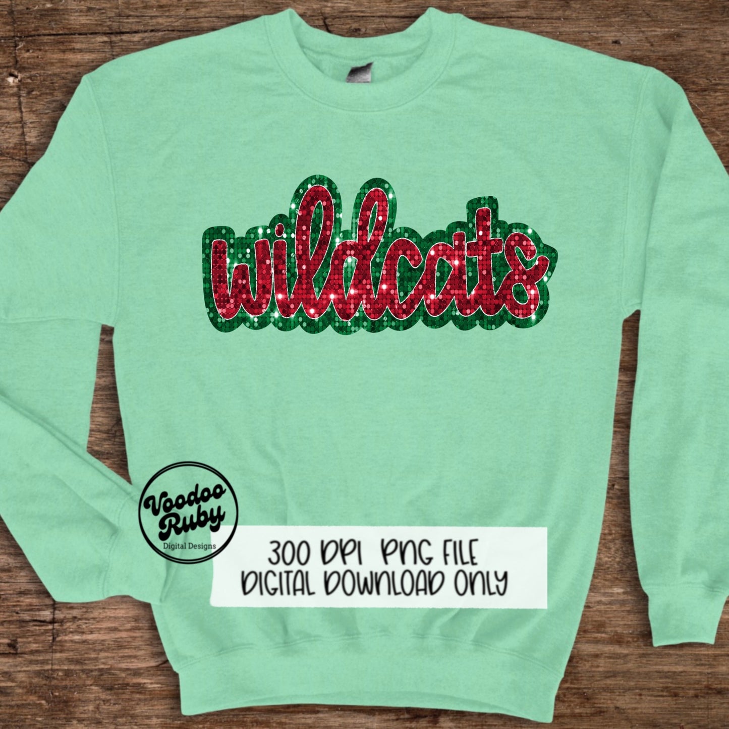 Christmas Wildcats PNG Design Sequin Sublimation Faux Embroidery PNG Faux Sequins Christmas Mascot Sublimation Wildcats DTF Printable
