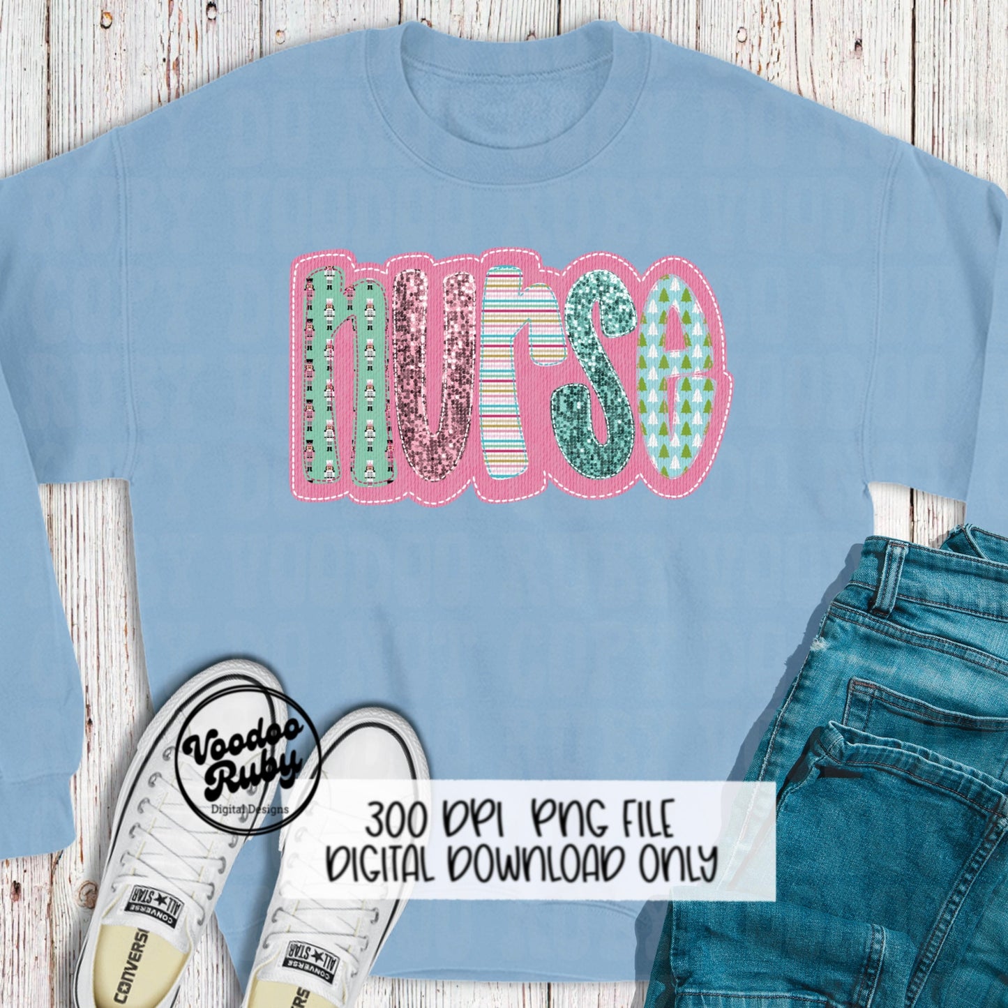 Sequin Pink Nurse PNG Design Sublimation Digital Download Merry Christmas PNG Faux Sequins Faux Embroidery Nurse DTF Christmas
