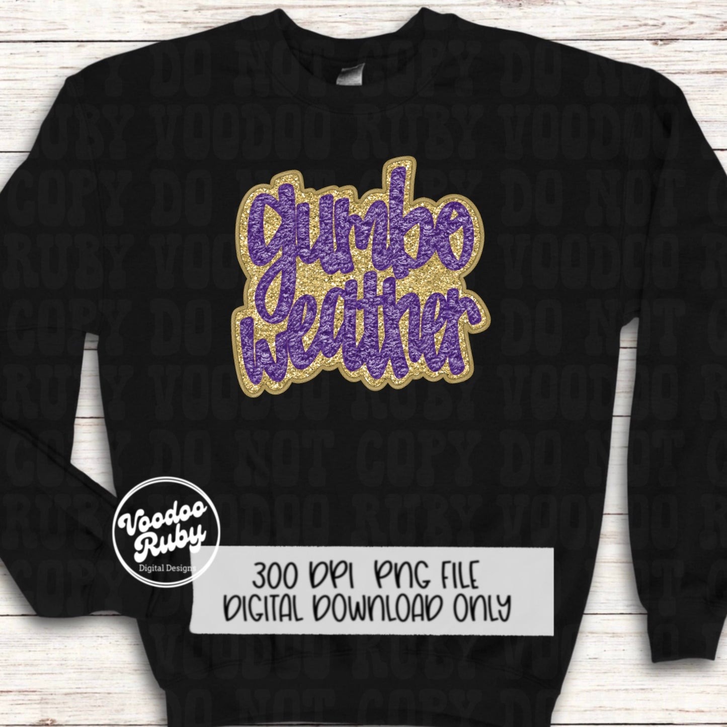 Gumbo Weather PNG: Faux Embroidery Mardi Gras Design (Digital Download