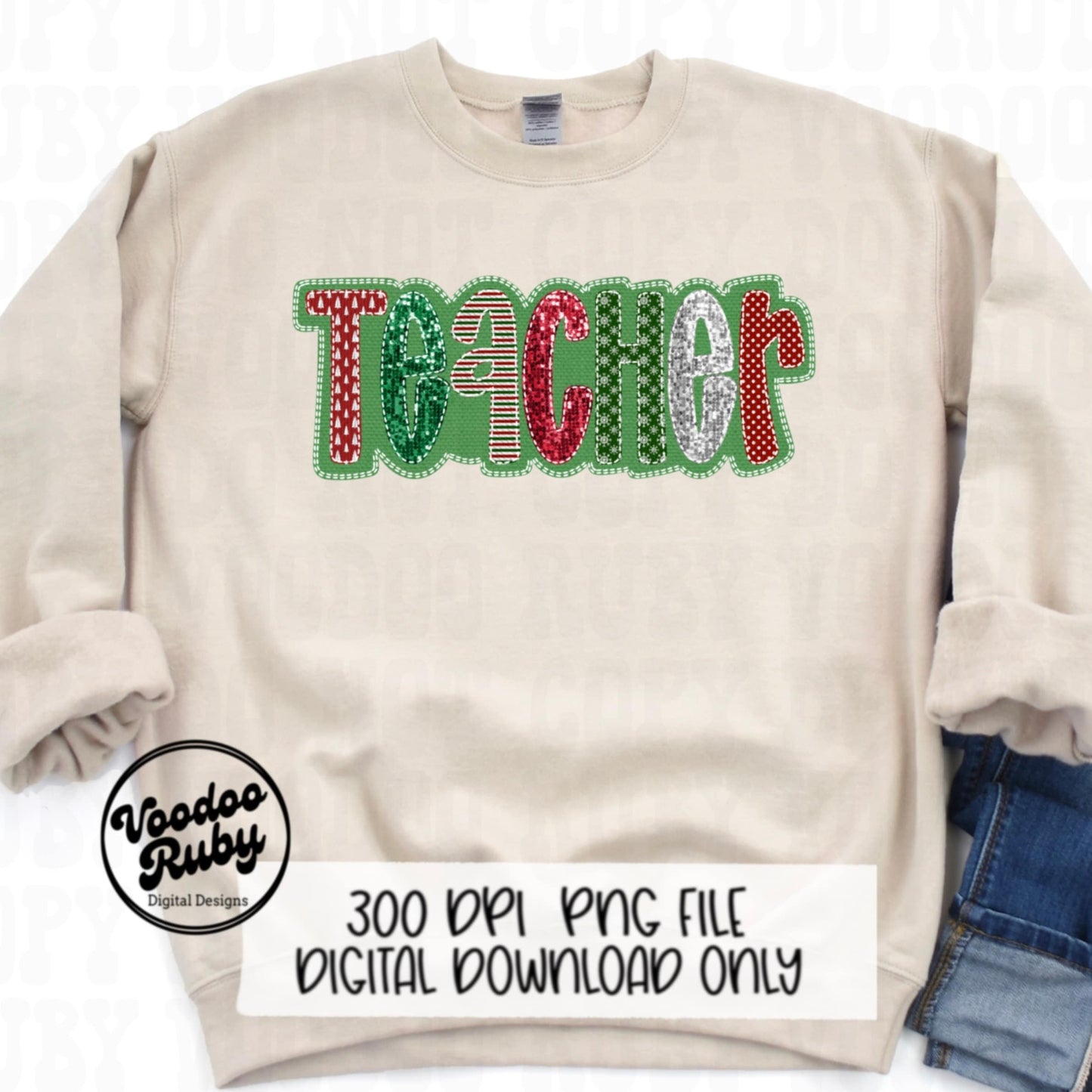 Christmas Teacher Sequin PNG Design Sublimation Digital Download Merry Christmas PNG Faux Sequins Faux Embroidery png Teacher DTF Printable