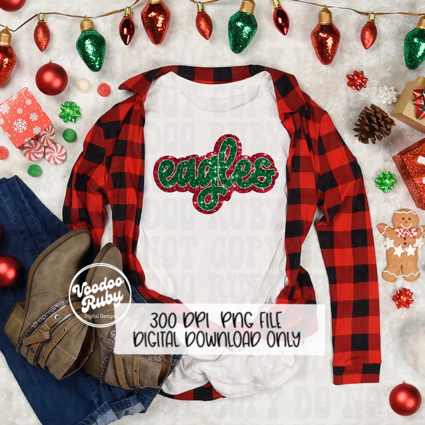 Christmas Eagles PNG Design Sublimation Sequins Hand Drawn Digital Download Faux Sequins PNG Glitter Eagles Mascot DTF Printable