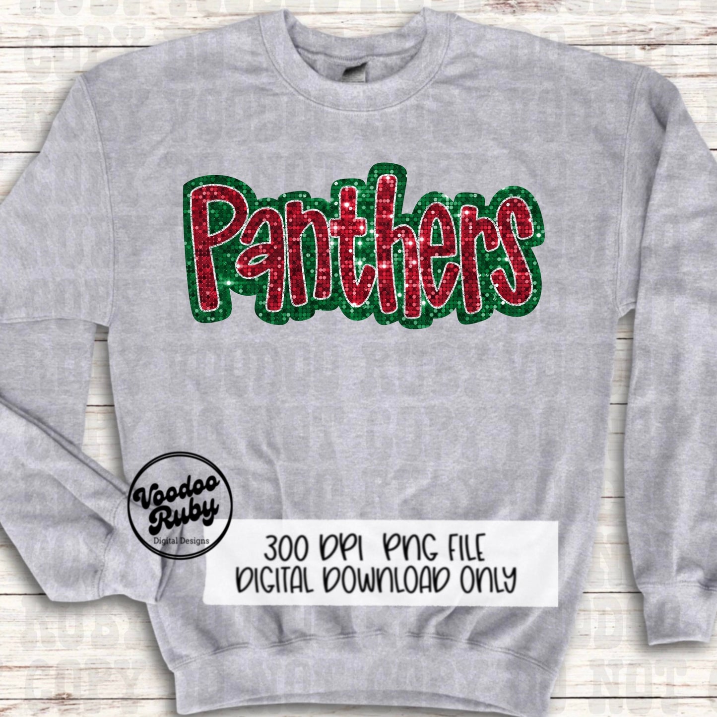 Christmas Panthers PNG Design Sublimation Sequin Hand Drawn Digital Download Glitter PNG Christmas Panthers Mascot DTF Printable