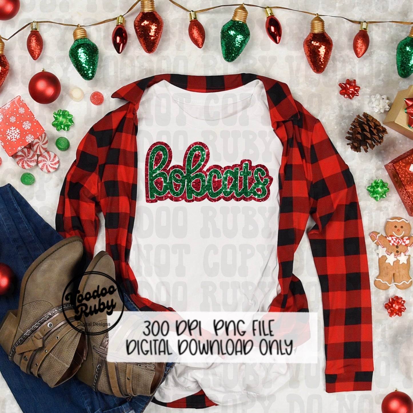Bobcats PNG Design Sublimation Sequins Glitter Hand Drawn Digital Download Faux Sequins PNG Christmas Bobcats Mascot DTF Printable