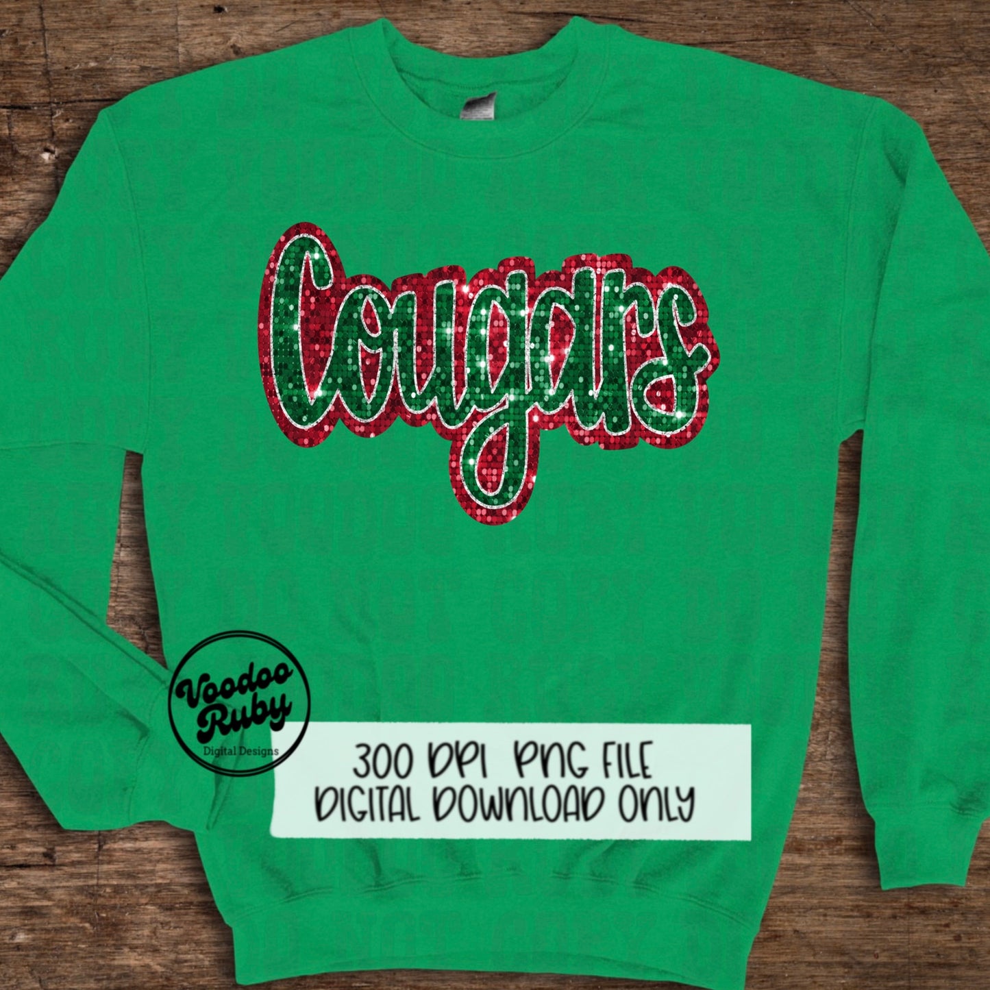Christmas Cougars PNG Design Sublimation Sequin Hand Drawn Digital Download Glitter PNG Christmas Cougars Mascot DTF Printable