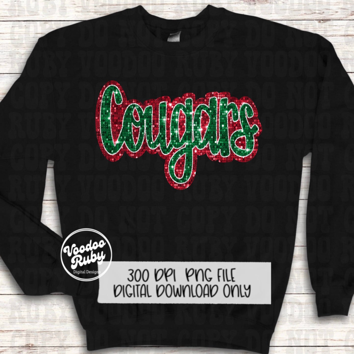 Christmas Cougars PNG Design Sublimation Sequin Hand Drawn Digital Download Glitter PNG Christmas Cougars Mascot DTF Printable