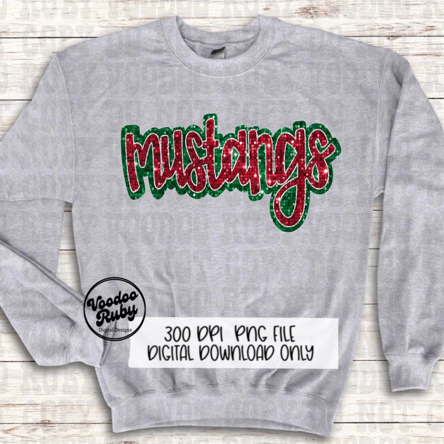 Christmas Mustangs PNG Design Sublimation Sequins Hand Drawn Digital Download Faux Sequins PNG Glitter Mustangs Mascot DTF Printable