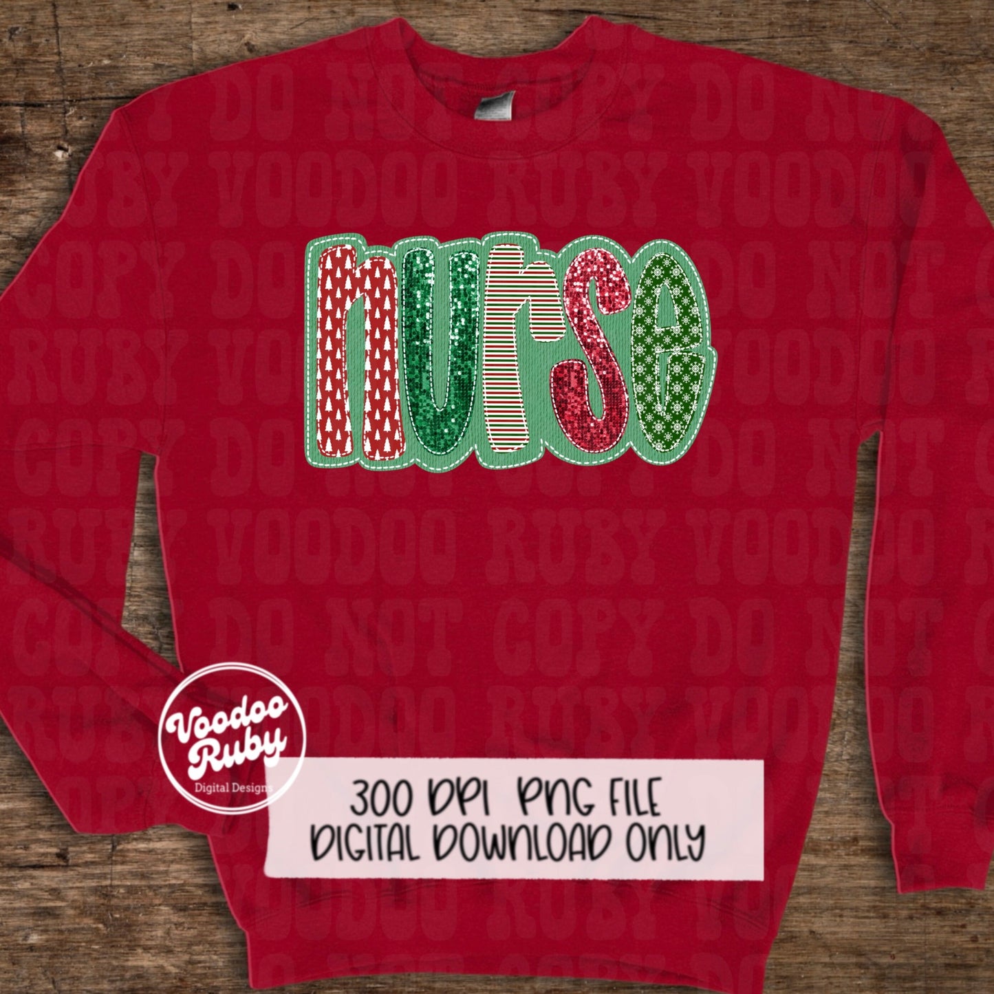 Sequin Nurse PNG Design Merry Christmas PNG Faux Sequins Faux Faux Embroidery Nurse DTF Christmas Sublimation Digital Download