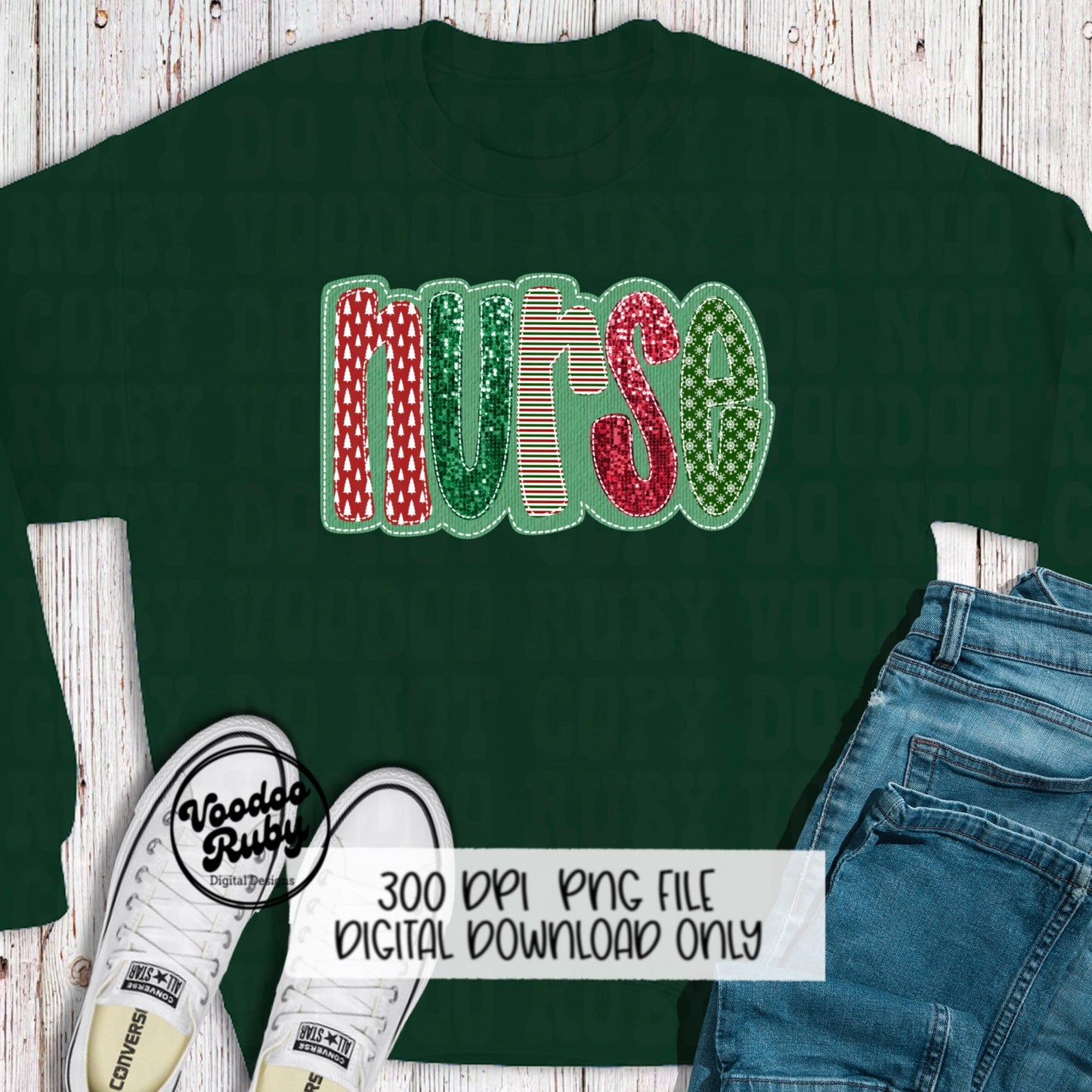 Sequin Nurse PNG Design Merry Christmas PNG Faux Sequins Faux Faux Embroidery Nurse DTF Christmas Sublimation Digital Download