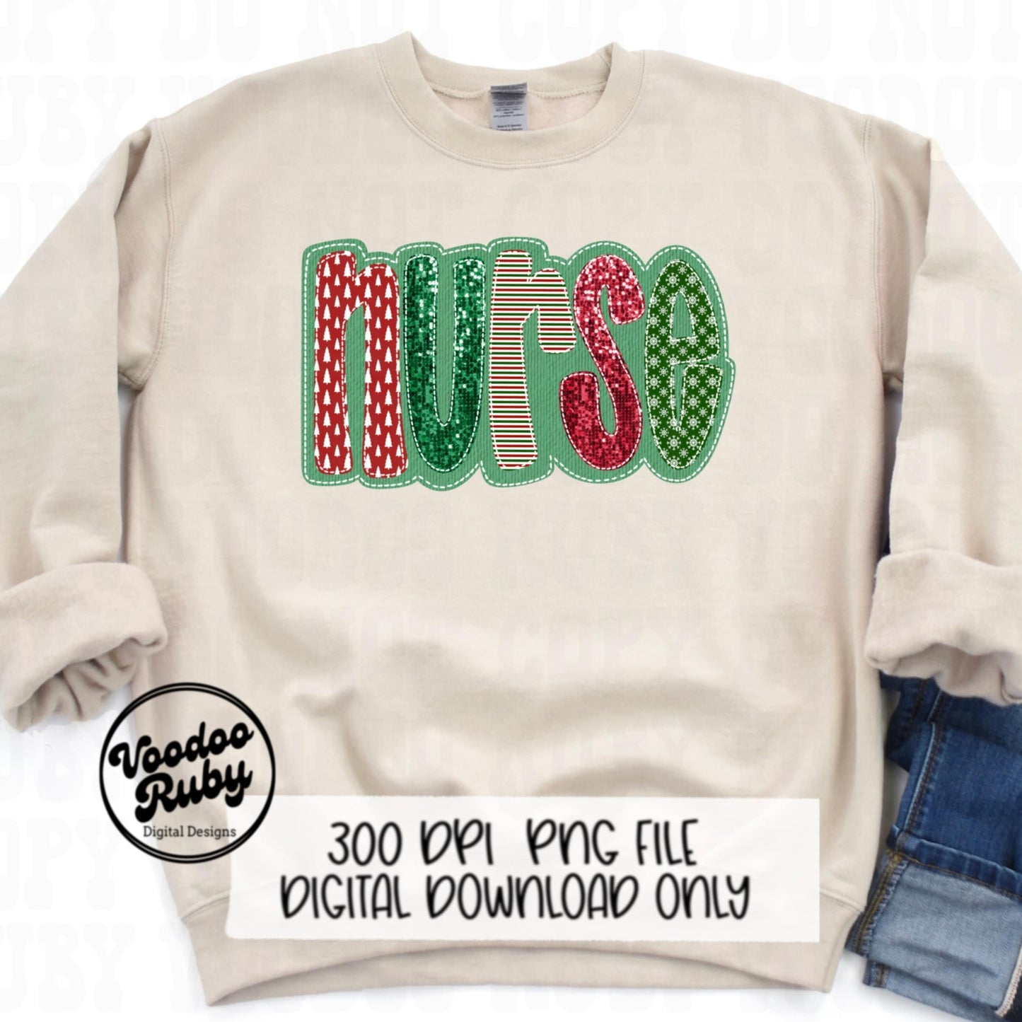 Christmas Nurse PNG Design Sublimation Sequin Hand Drawn Digital Download Merry Christmas PNG Faux Sequins Faux Embroidery Nurse DTF