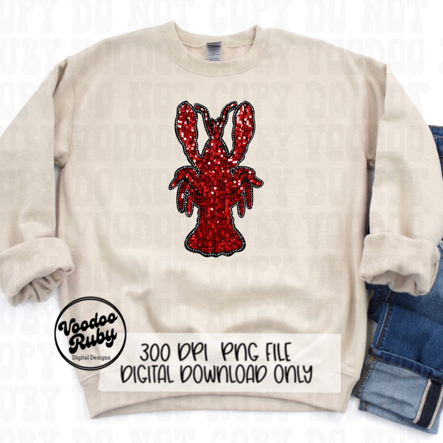 Sequin Crawfish PNG: Hand-Drawn Louisiana Crawfish Boil Design (Digital Download