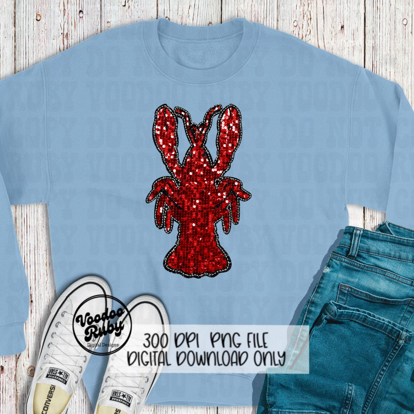 Sequin Crawfish PNG: Hand-Drawn Louisiana Crawfish Boil Design (Digital Download