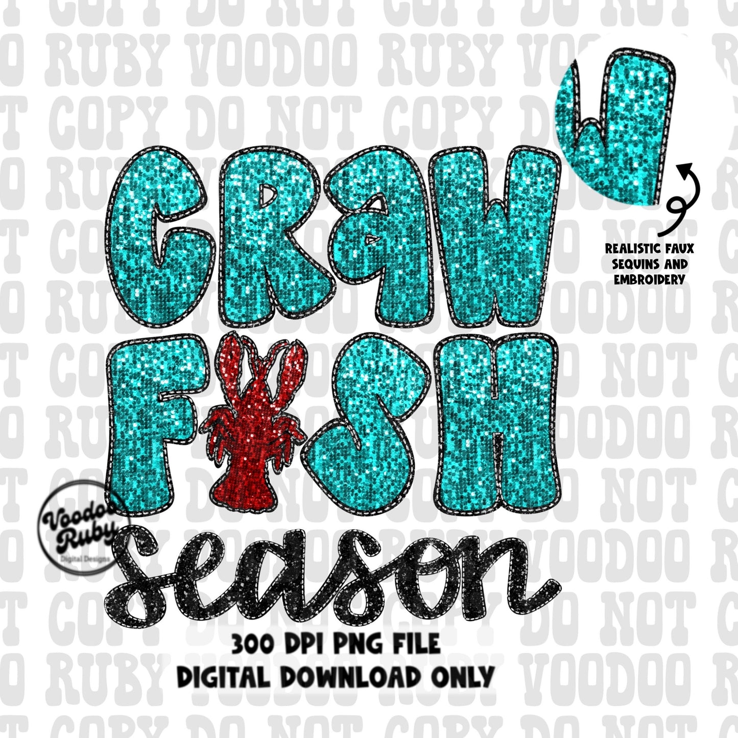 Crawfish season png Cajun Louisiana dtf printable faux Embroidery png sequins