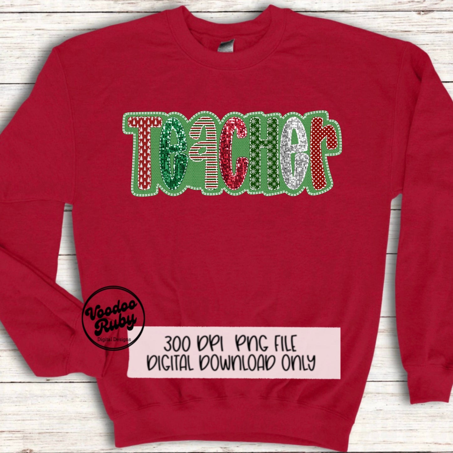 Christmas Teacher Sequin PNG Design Sublimation Digital Download Merry Christmas PNG Faux Sequins Faux Embroidery png Teacher DTF Printable