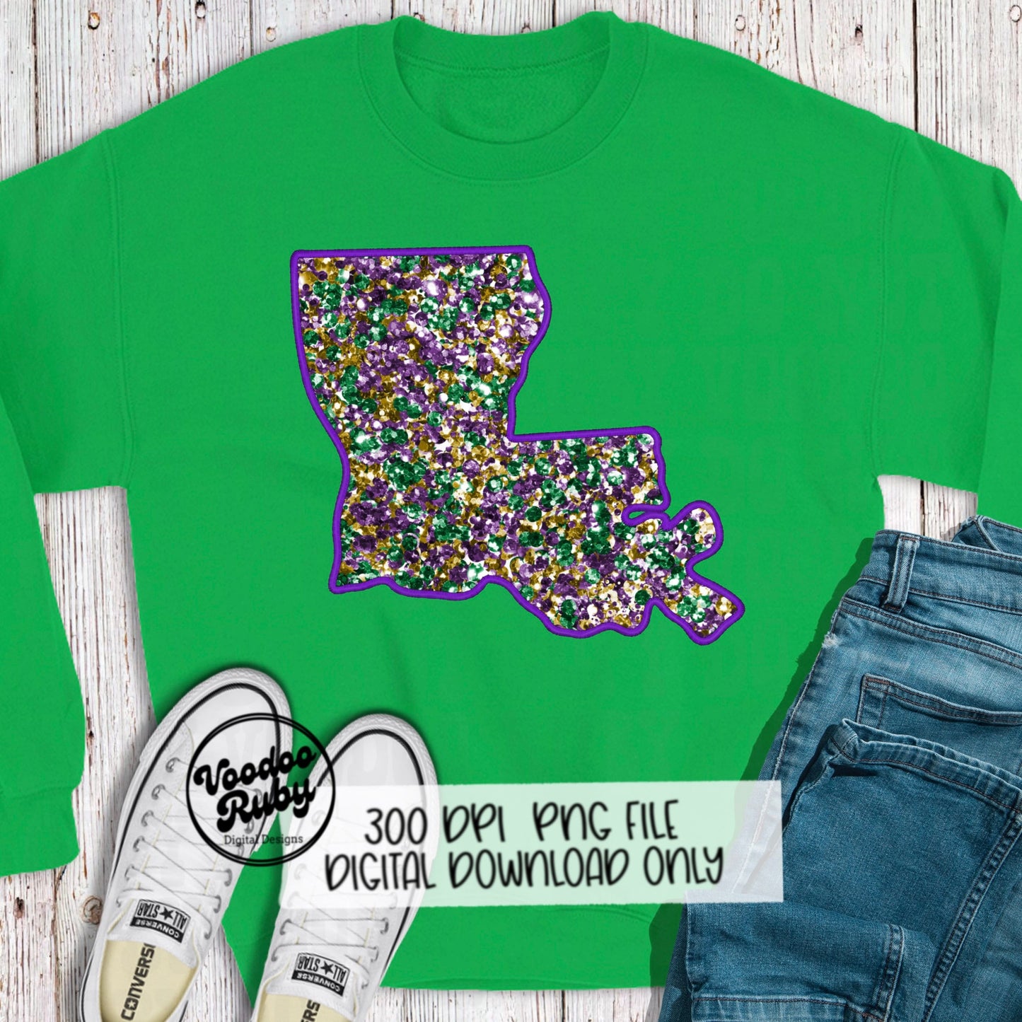 Glitter Mardi Gras Crawfish PNG: Faux Embroidered Louisiana Design (Digital Download