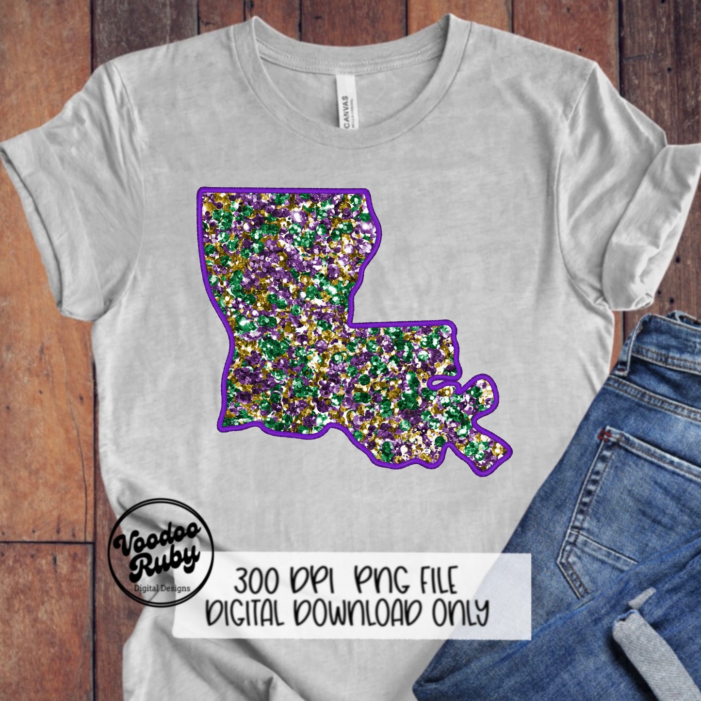 Glitter Mardi Gras Crawfish PNG: Faux Embroidered Louisiana Design (Digital Download