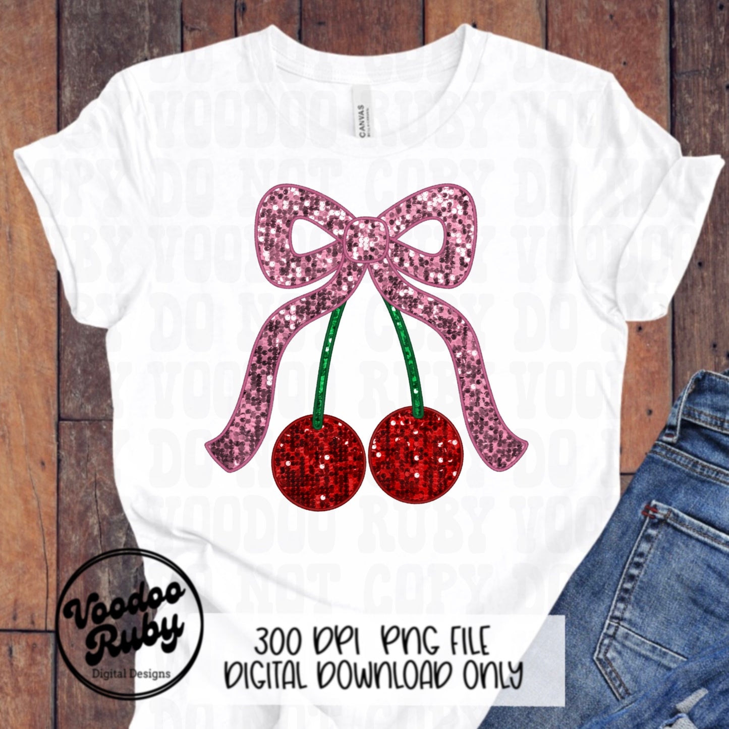 Sequin Pink Bow Cherries PNG Design Sublimation Hand Drawn Digital Download Coquette Pink Bow Cherries PNG Faux Embroidery DTF Printable