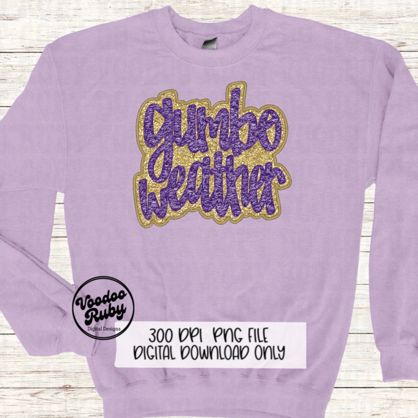 Gumbo Weather PNG: Faux Embroidery Mardi Gras Design (Digital Download