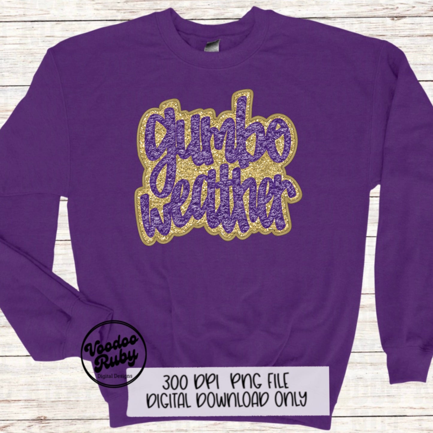 Gumbo Weather PNG: Faux Embroidery Mardi Gras Design (Digital Download