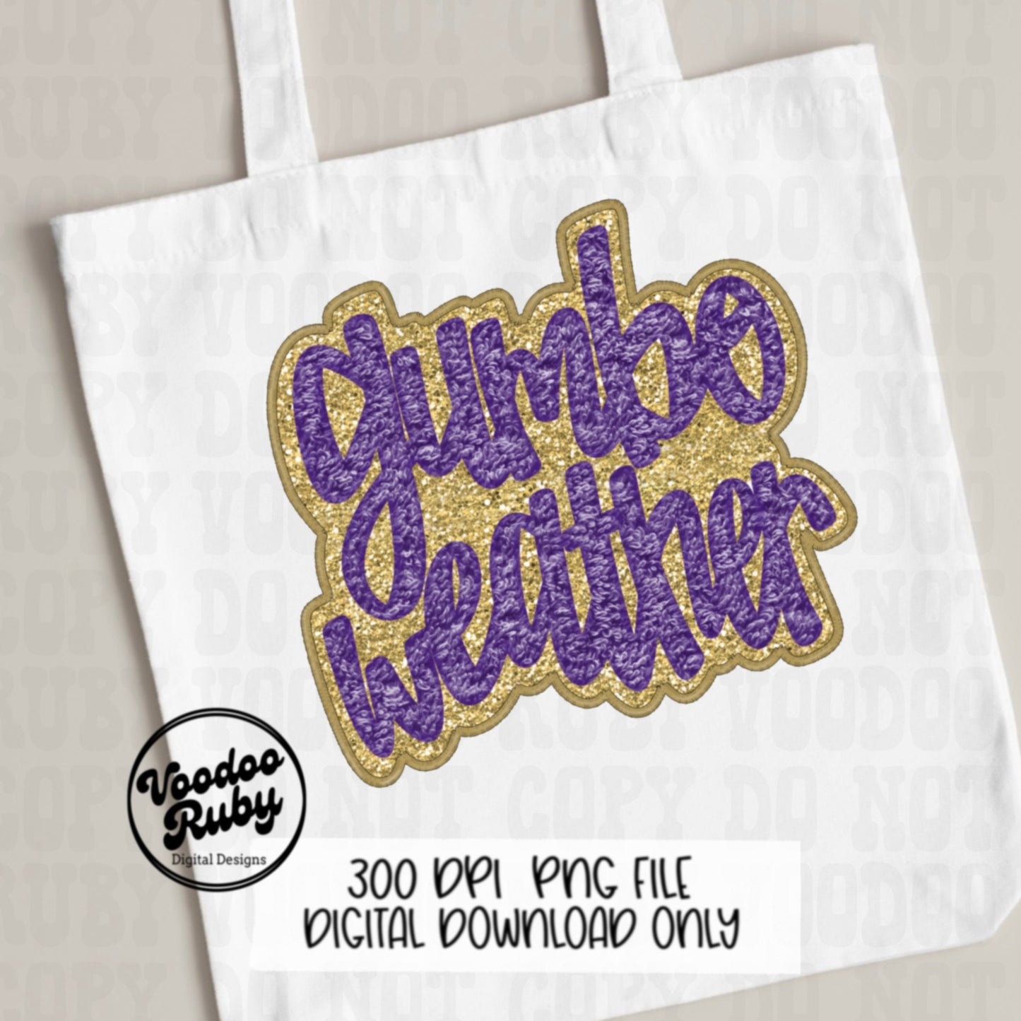 Gumbo Weather PNG: Faux Embroidery Mardi Gras Design (Digital Download