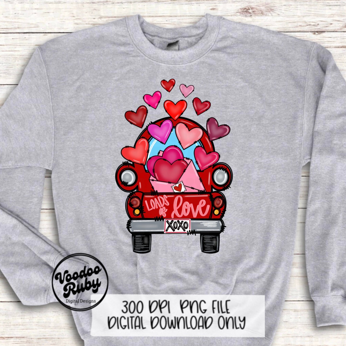 Valentine’s Day Truck PNG Design Sublimation Hand Drawn Digital Download Printable Art Valentine's Day Hearts PNG Western PNG Loved