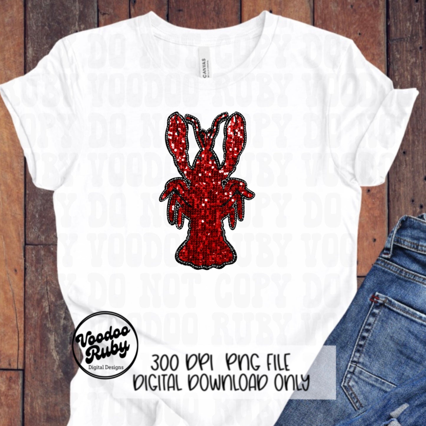 Sequin Crawfish PNG: Hand-Drawn Louisiana Crawfish Boil Design (Digital Download