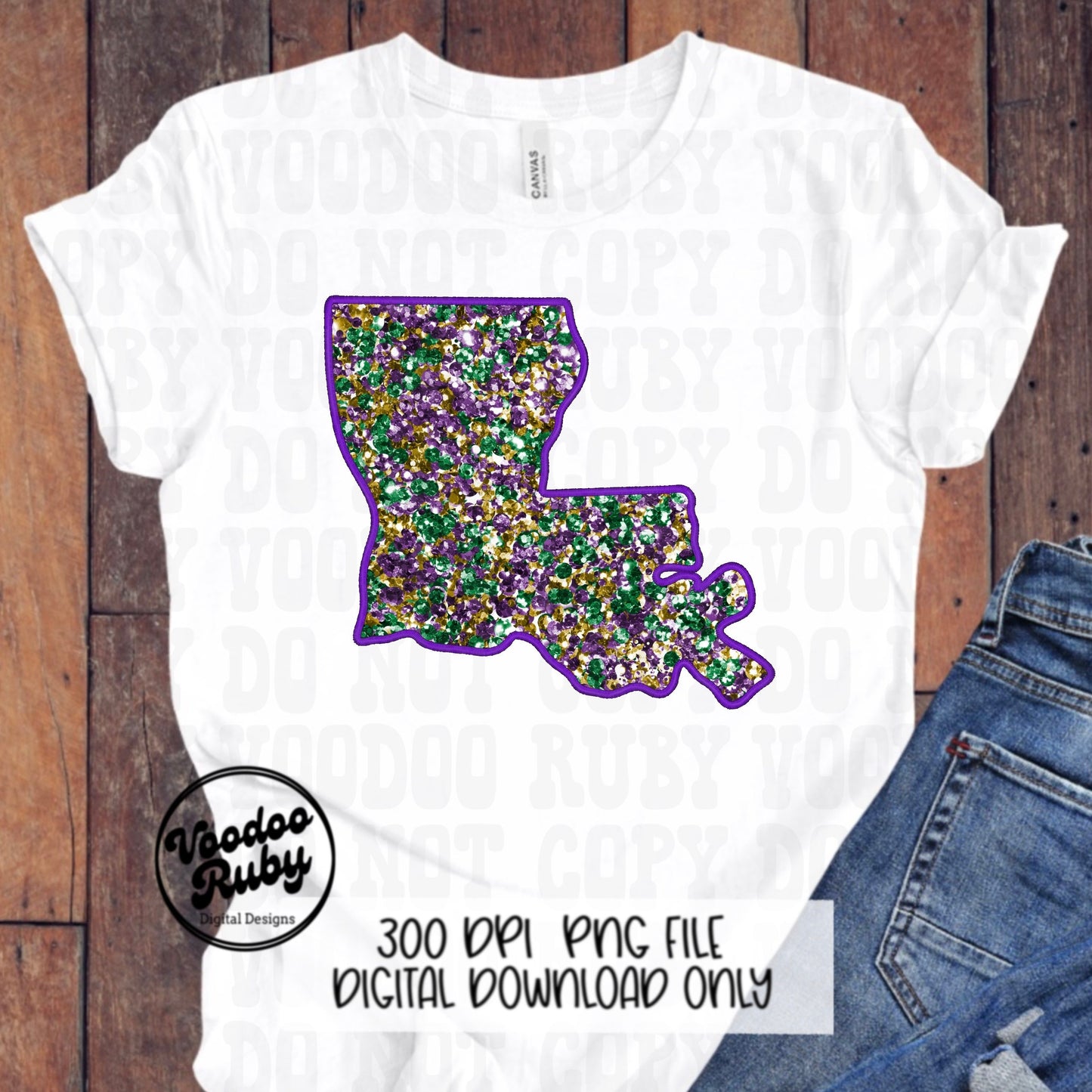 Glitter Mardi Gras Crawfish PNG: Faux Embroidered Louisiana Design (Digital Download