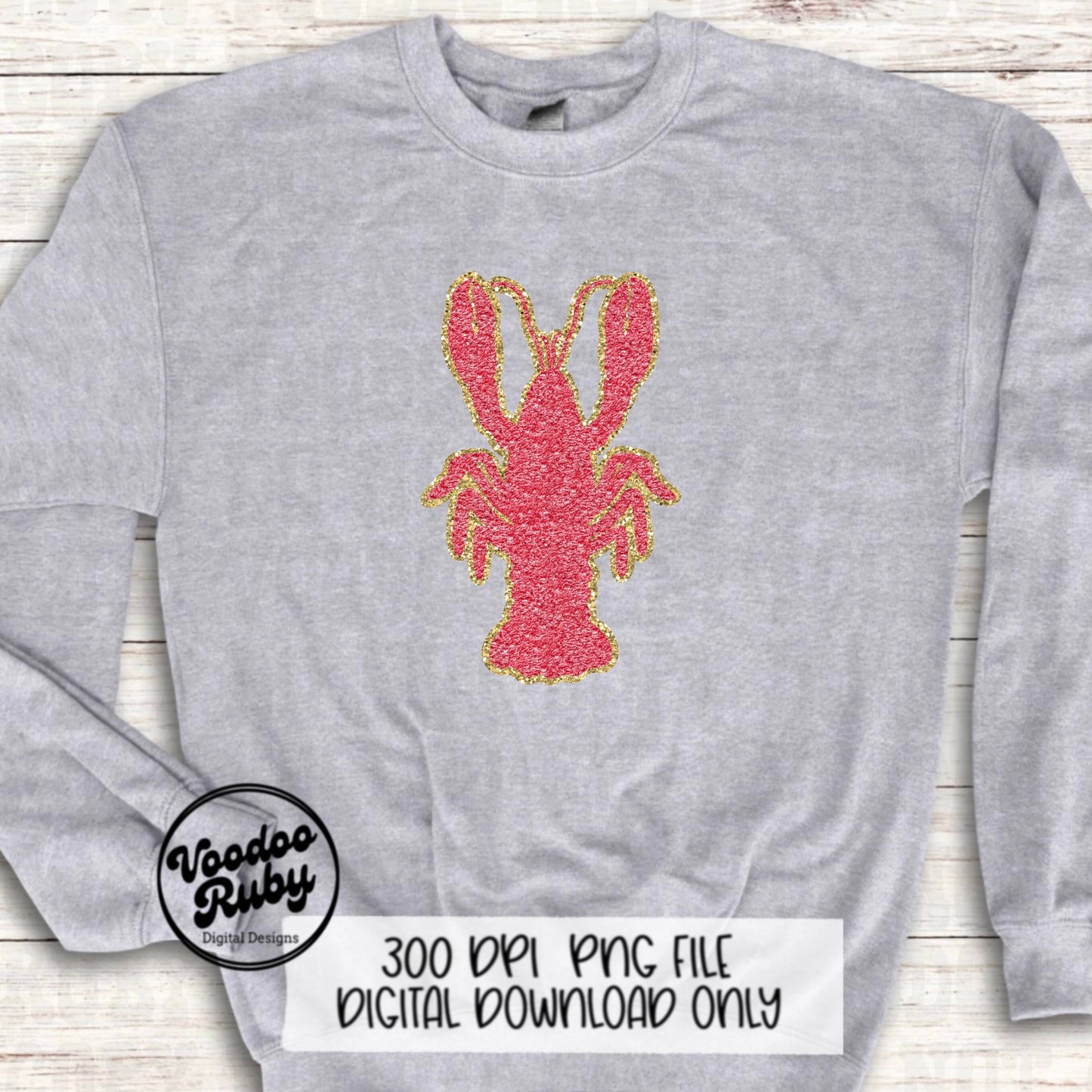 Faux Chenille Crawfish PNG Design Sublimation Hand Drawn Digital Download Louisiana PNG Clip Art Cajun Faux Embroidery png DTF Printable
