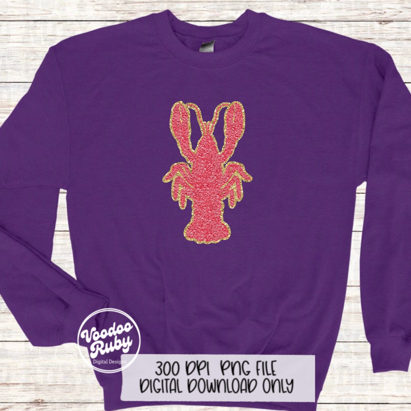 Faux Chenille Crawfish PNG Design Sublimation Hand Drawn Digital Download Louisiana PNG Clip Art Cajun Faux Embroidery png DTF Printable
