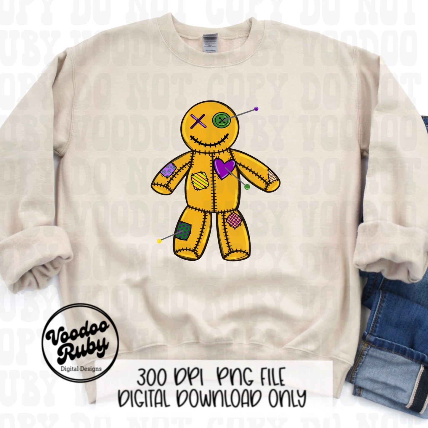 Mardi Gras Voodoo Doll PNG Design Hand Drawn Digital Download Mardi Gras Sublimation Voodoo Doll DTF Printable Mardi Gras Clip Art