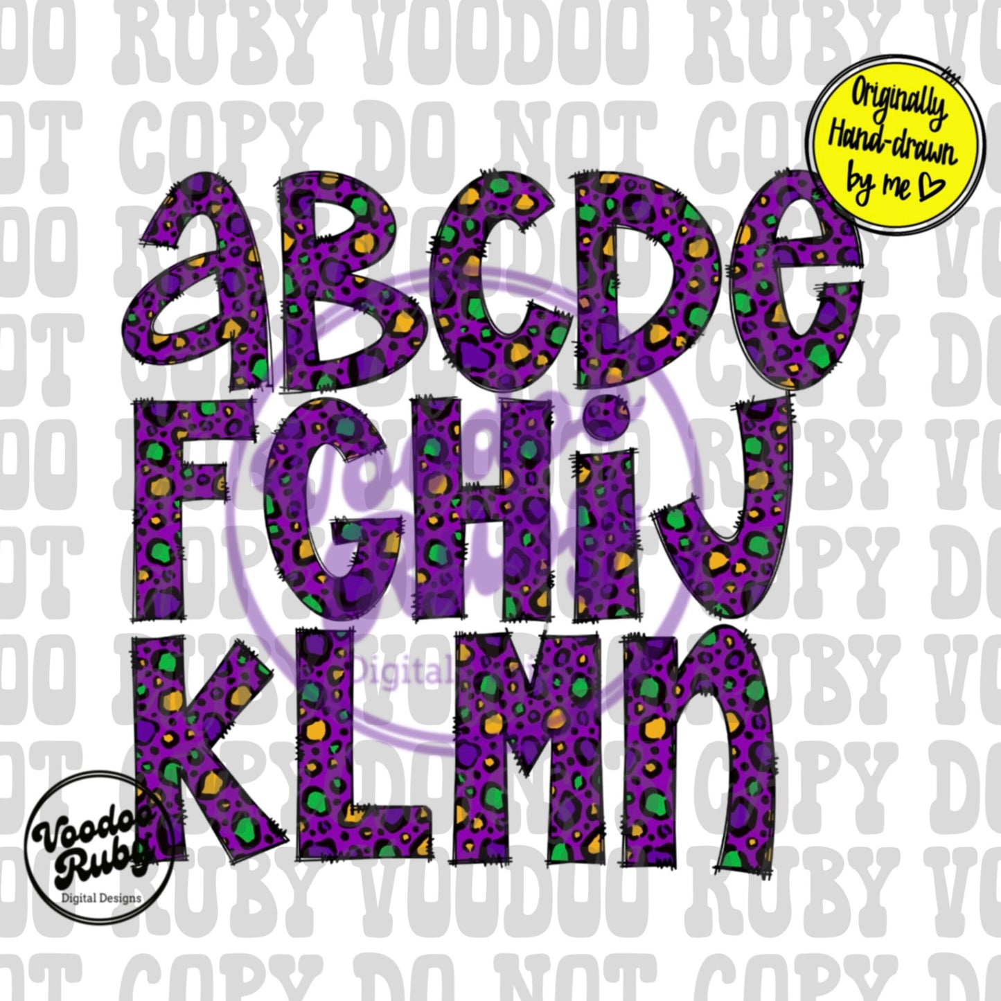 Mardi Gras Doodle Letters Sublimation Alphabet| Leopard | PNG Doodle Letters Design | Hand Drawn Alphabet | Alpha Pack Digital Download