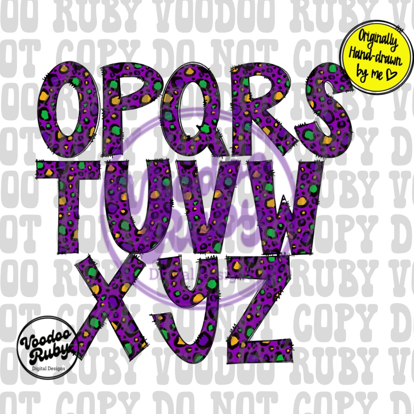 Mardi Gras Doodle Letters Sublimation Alphabet| Leopard | PNG Doodle Letters Design | Hand Drawn Alphabet | Alpha Pack Digital Download